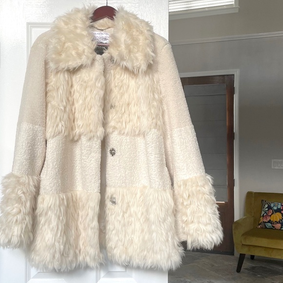 Kensie Ivory Patchwork Mixed Faux Fur Coat | Size XL - Picture 1 of 10